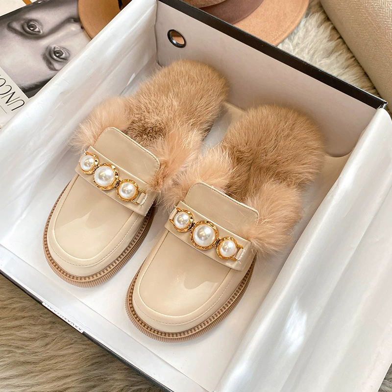 KM-3 Чистая красная обувь Мао, женская зимняя одежда, новая женская обувь Baotou Half Drag плюс тапочки Мао, женская обувь больших размеров 41-43