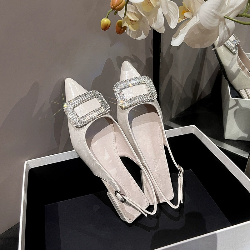 Новинка 2025, женская полутуфли Baotou, сандалии с острым носком, модная обувь с квадратной пряжкой, идеально подходит для женской обуви большого размера на толстом каблуке 41–43