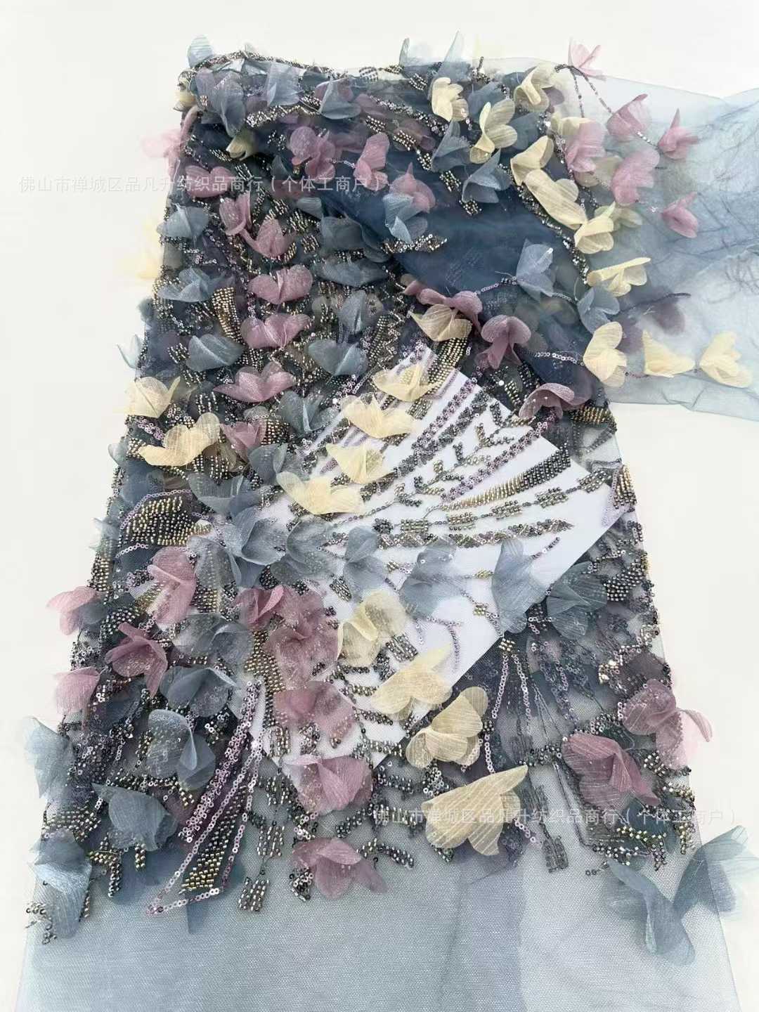 Multicolor decalco tridimensional bordado tela flor pluma tela tela de malla alta fijación vestido de boda vestido de tela image 14