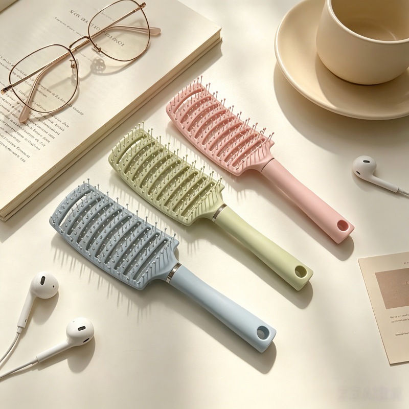 Macaron Hollow-Out Rib Comb, Household Hair-Smoothing Large Curved Comb, Anti-Static Volumizing Styling Comb, Student Hairdressing Comb