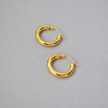 欧美Celi冷淡金属风简约个性时尚精致黄铜镀真金小粗耳圈耳环耳饰