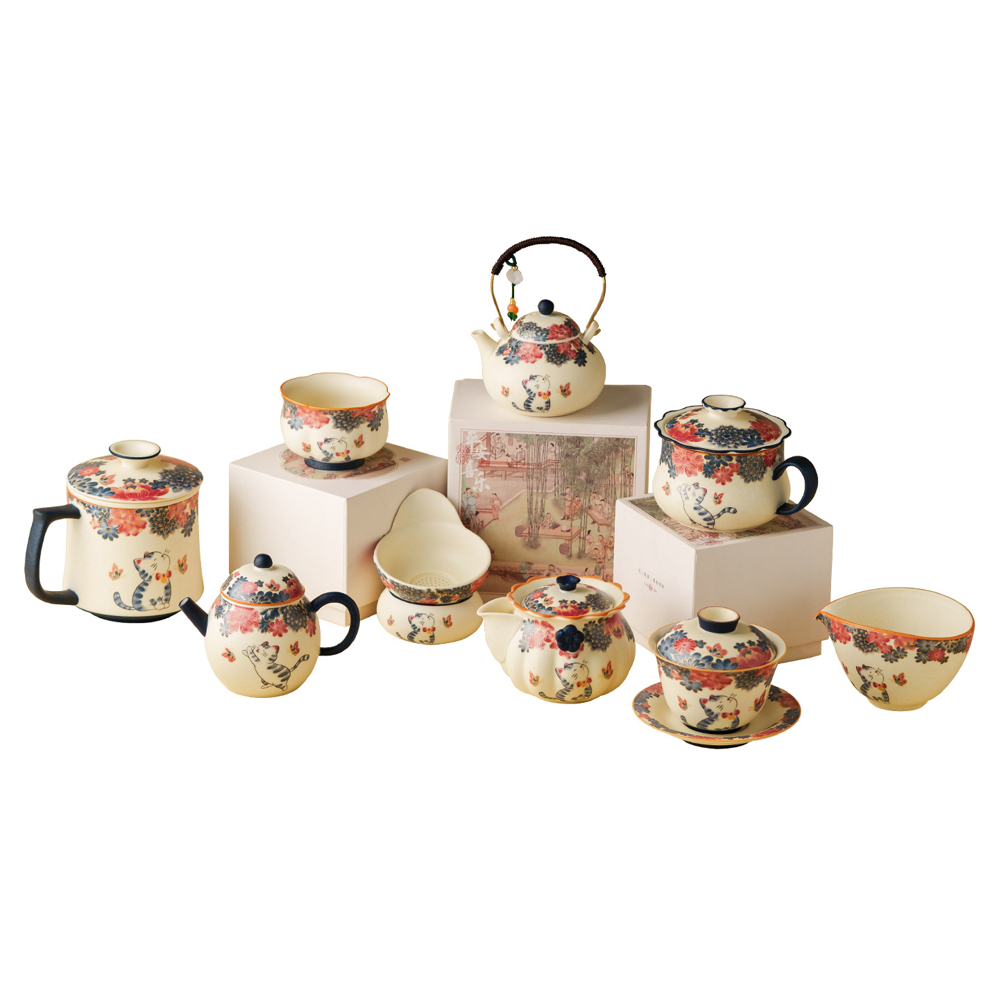 Taza de té de cerámica blanca de mineral de roca mariposa amor de flores gatos taza maestro taza personal especial kung fu juego de té