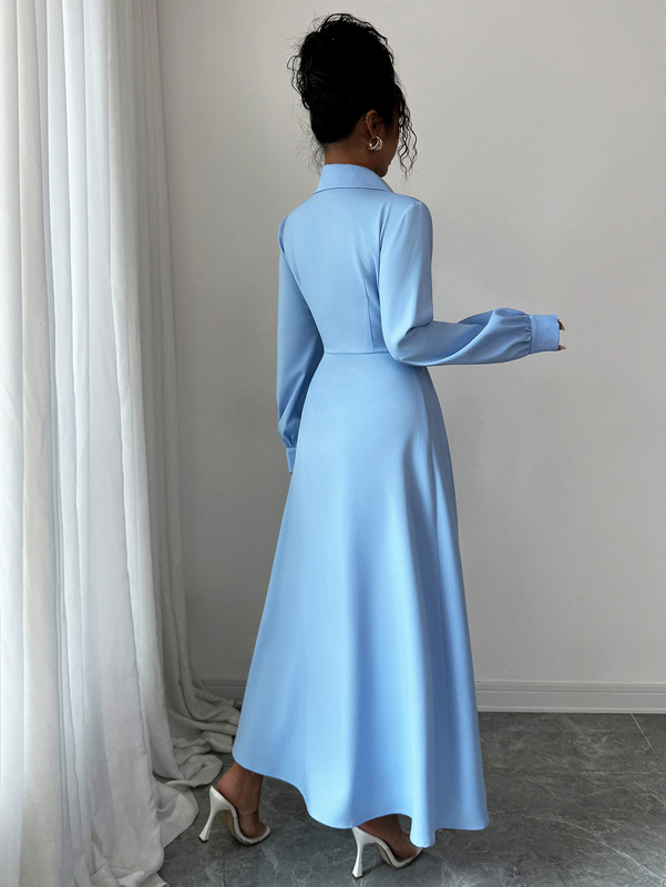 クロスボーダーヨーロッパとアメリカのシンプルでファッショナブルなボタン長袖レディースロングスカートドレス婦人服2025秋冬アマゾン独立ステーション|undefined
