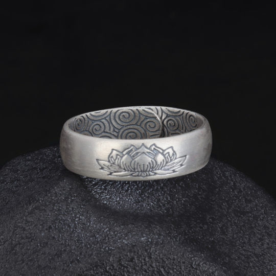 Sterling Silver Ring Women's 999 Silver Lotus Ring Open Retro Xiangyun Index Finger Ring Men's Personalized Couple Ring