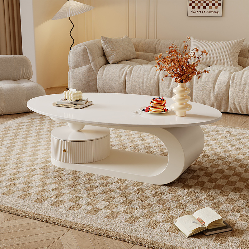 Mesa de centro, sala de estar, hogar 2024, nuevo estilo, estilo crema, lujo ligero, sensación de alta gama, apartamento pequeño, mesa de té ovalada de pizarra minimalista