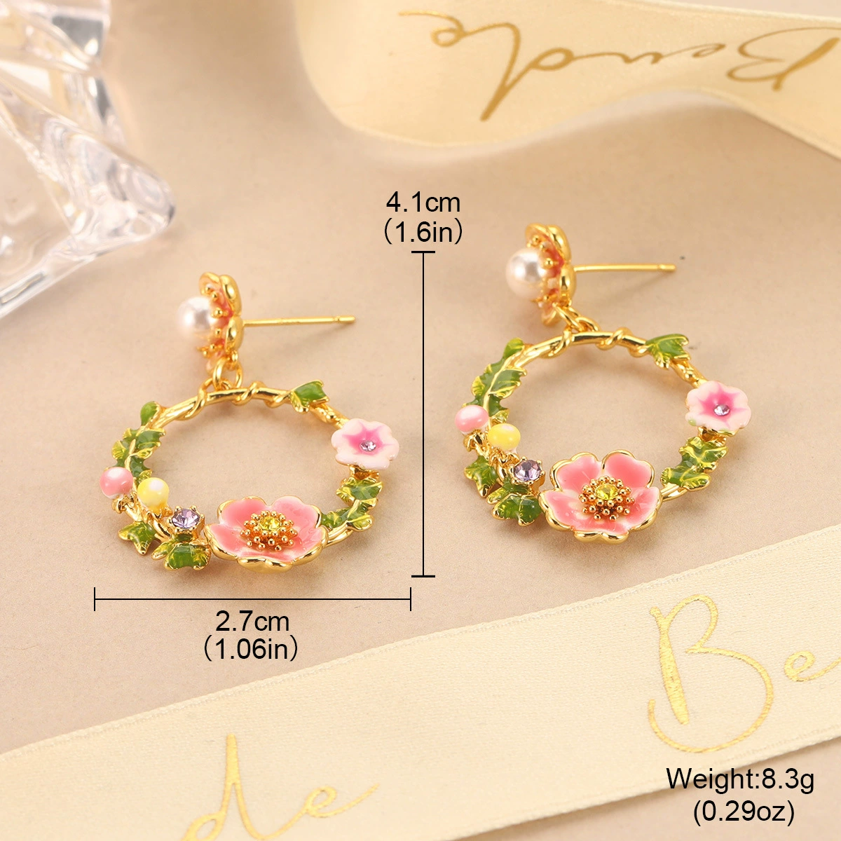 (Cross-border trading), retro earrings, enamel, accessory, flowered