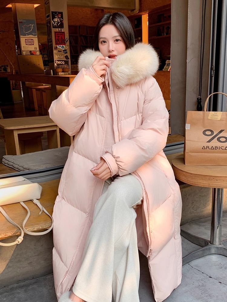 超見栄えの良いグースダウンダウンジャケット女性用25冬新スタイルフォックスファー襟ミルクスリム膝上厚く暖かいジャケット