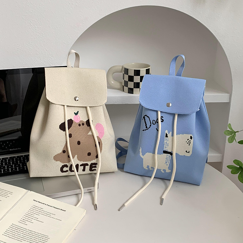 Mochila de alta calidad para damas nueva personalidad de dibujos animados versátil de gran capacidad de viaje bolsa de tejido portátil mochila de punto
