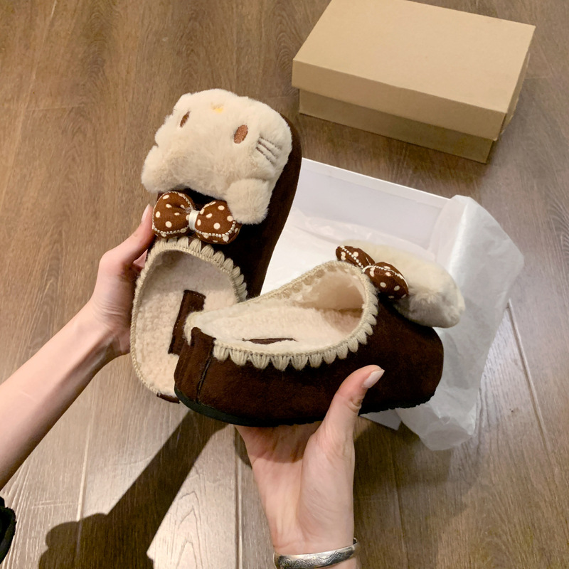 Daily Use Hello Kitty Round-Toe Soft-Soled Slip-On 2026 New Cute Big-Headed Cat Bowknot Closed-Toe Cotton Slippers Daily Use Hello Kitty Round-Toe Soft-Soled Slip-On 2026 New Cute Big-Headed Cat Bowknot Closed-Toe Cotton Slippers