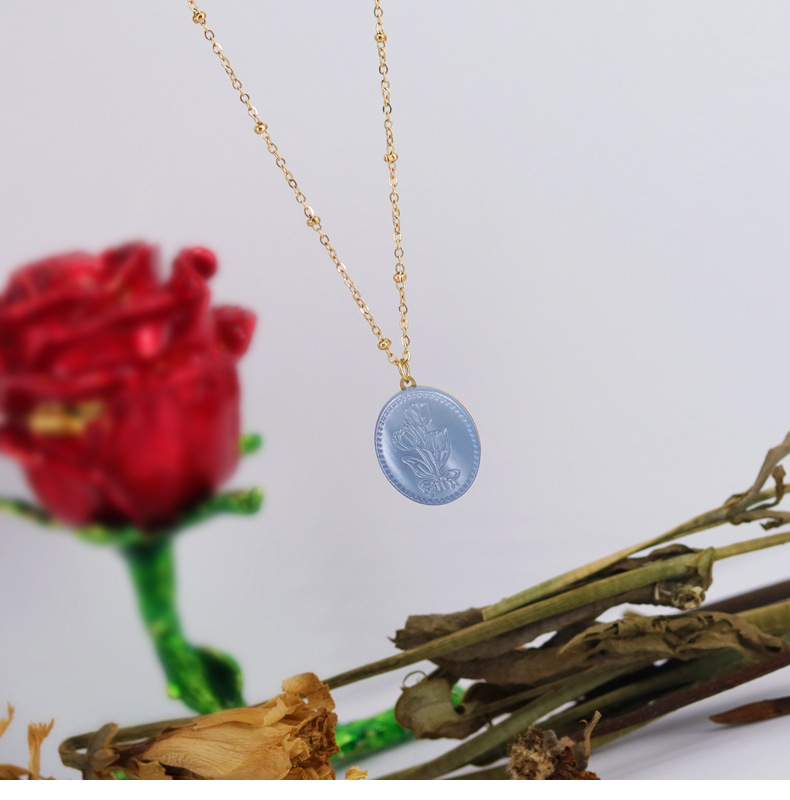 9g Weight Shell Inlay Material Necklace Classification 1 Piece Quantity Wedding Occasion Titanium Steel Material Geometric Pattern Women'S Gender Retro Style Retro Geometric Titanium Steel Shell Necklace 1 Piece 8