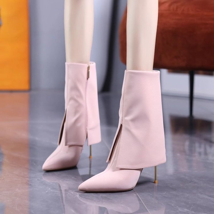 French Pointed-Toe High-Heeled Short Boots for Women 2026 Autumn and Winter New Style Stiletto Fashion Boots with Side Zipper Pink Elegant Trouser Boots French Pointed-Toe High-Heeled Short Boots for Women 2026 Autumn and Winter New Style Stiletto Fashion Boots with Side Zipper Pink Elegant Trouser Boots