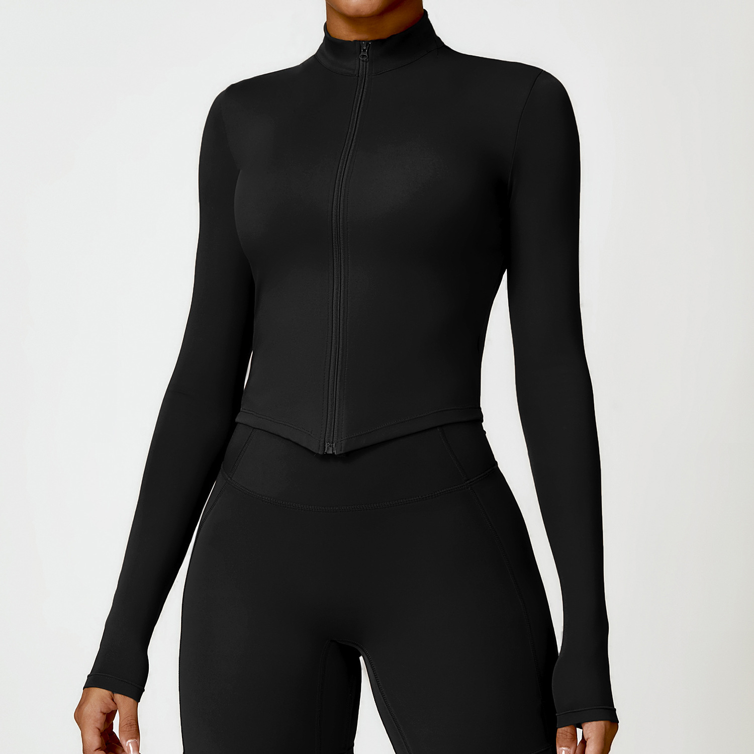 Ze Chuang Chaqueta de fitness desnuda de secado rápido para mujer Chaqueta de yoga de manga larga ajustada con cremallera para correr deportes 8503