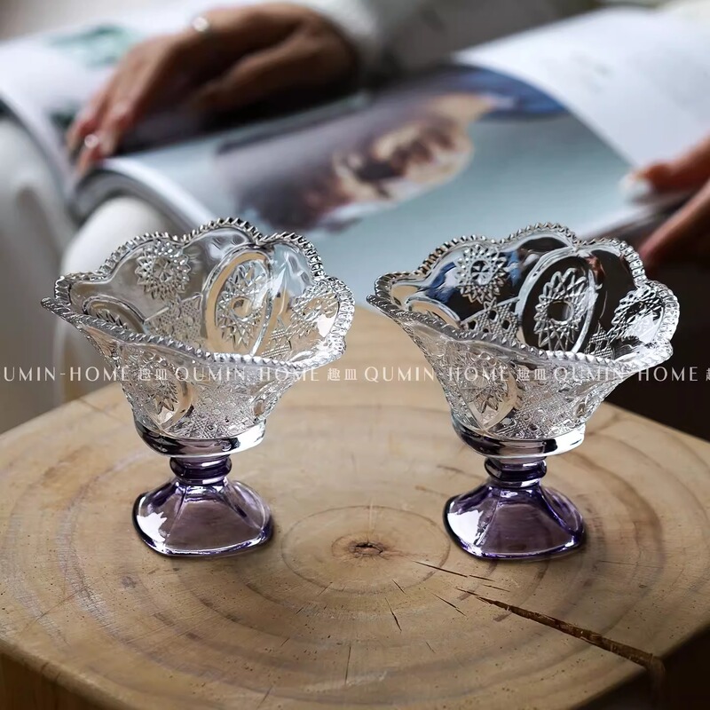 Luxury-Style Tall Goblet for Home Use, Embossed Ice Cream Cup, Glass Yogurt Cup, High-End Dessert Cup, Milkshake Cup