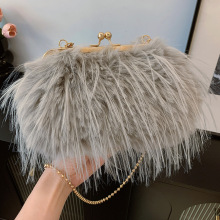 秋季新款火鸡毛毛绒包包2025时尚纯色毛毛拎包高颜值单肩包斜链条