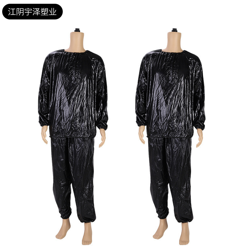 Black Sweat Sauna Long-Sleeved Men's Fitness Sweat Sports Suit High-Density Pvc Waterproof Body-Control Running Suit