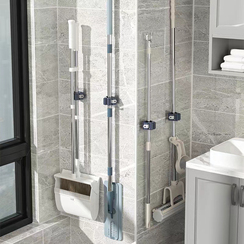 Mop rack, punch-free hook, mop fixing buckle, broom wall-mounted storage rack, wall bathroom artifact storage
