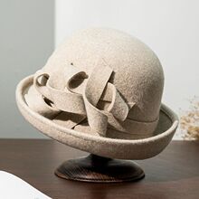 灵珑2025秋冬新款羊毛毡帽贝雷帽女纯色百搭优雅圆顶翘边帽卷边帽