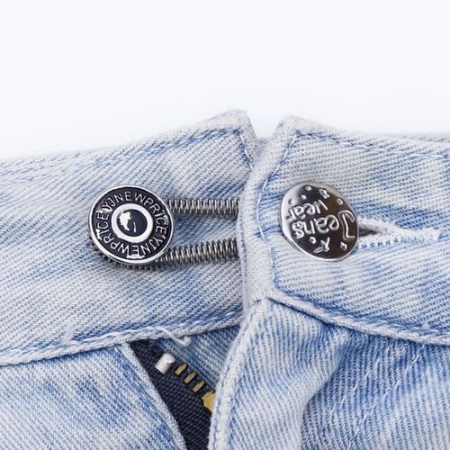 Expandable and detachable waistband jeans with adjustable extender buttons