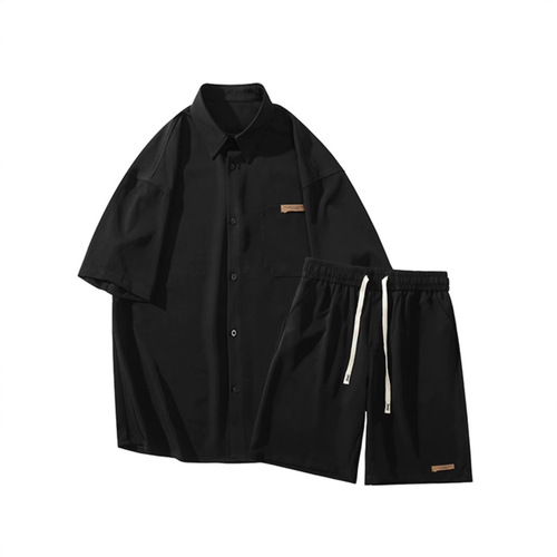 Stylish Casual Shirt Ice Silk Set for Men - Summer Sports, Cool and Casual, Loose Short Sleeve Shorts, Cool and Trendy Outfit Set