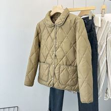 秋冬季新款妈妈女士轻薄小棉袄短 款纯色翻领薄款外套棉衣女白搭