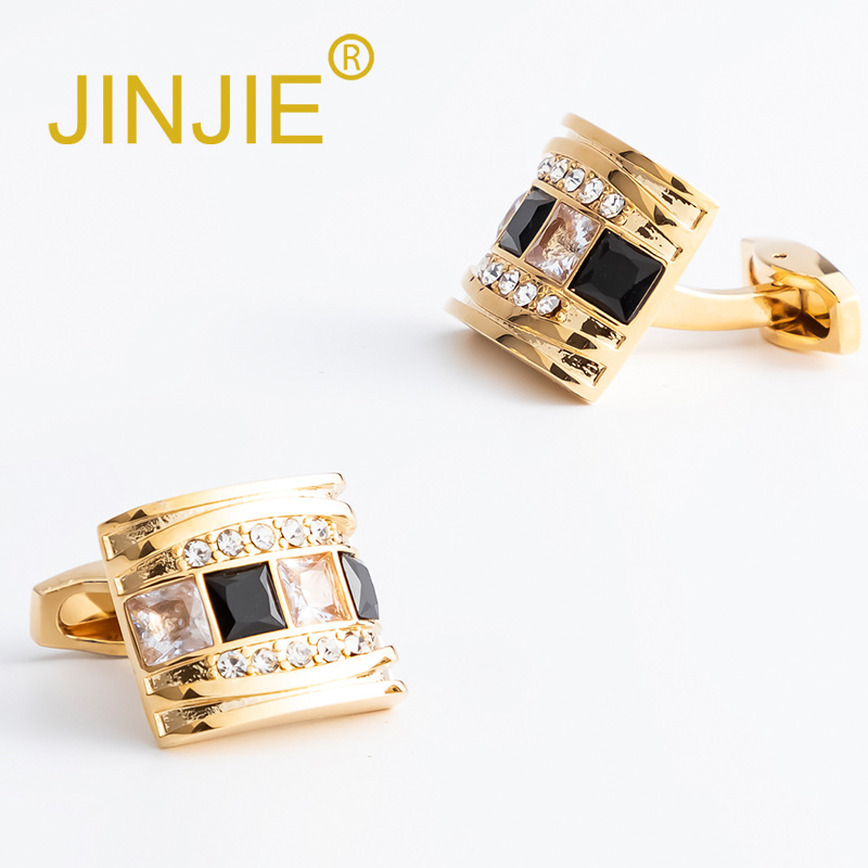 New Black and White Zirconium Water Drill Rectangle Cufflinks, Hot Selling for Men, French Style Shirt Cufflinks Wholesale