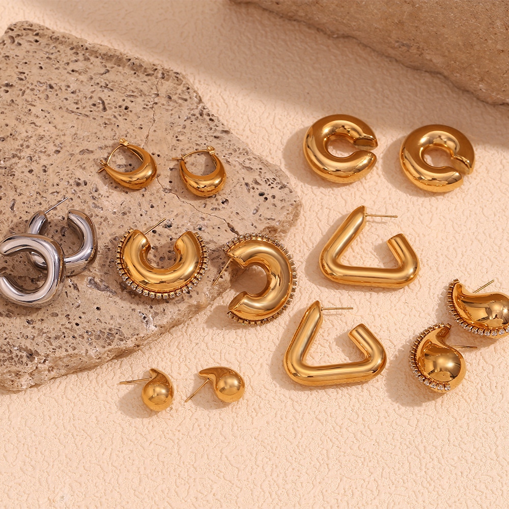 Earrings, Ear Studs Classification 316L Stainless Steel C Shape U Shape Water Droplets Waterproof Non Tarnish Surgical Steel French Style Modern Style Earrings Ear Studs For Women's