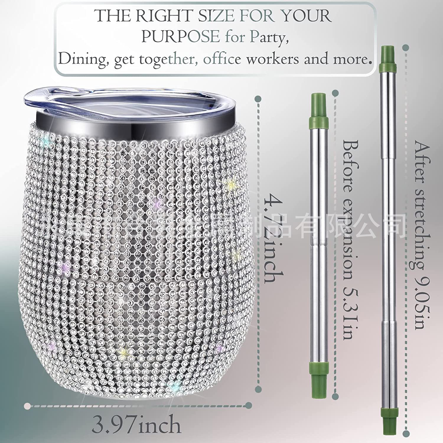 Glight Acero inoxidable diamante brillante taza chica vino café champán huevo taza