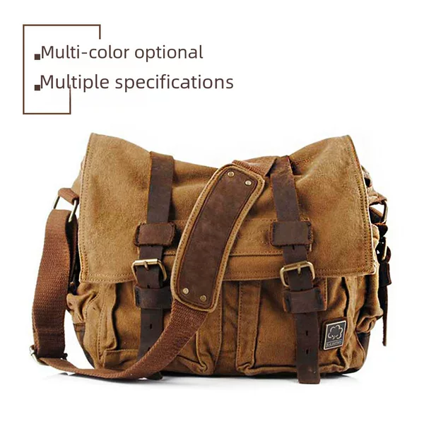 Men's High-End Canvas Shoulder Bag, Large-Capacity Leather Crossbody Bag, Men's Casual Bag, Men's Bag, Guangzhou Spot Wholesale