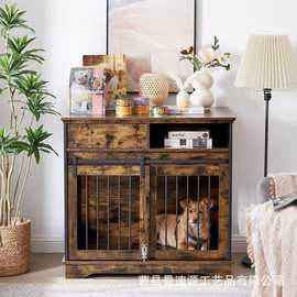 跨境铁木结合家用狗笼子大型犬家居客厅狗别墅可储物收纳宠物用品