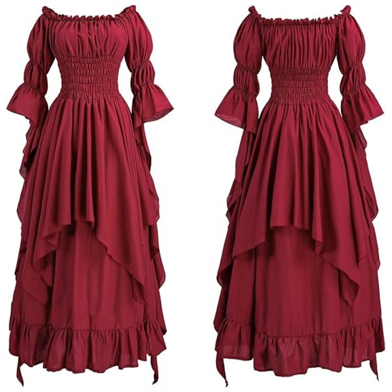 Amazon AliExpress Medieval Halloween cos Revival dress Bundle Waist Court Style Long Dress European and American