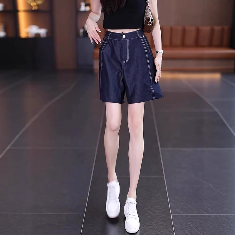 Summer New Tencel Denim Wide-Leg Shorts for Women, High-Waisted, Slim, Loose, Thin, Straight-Leg, Casual Pants