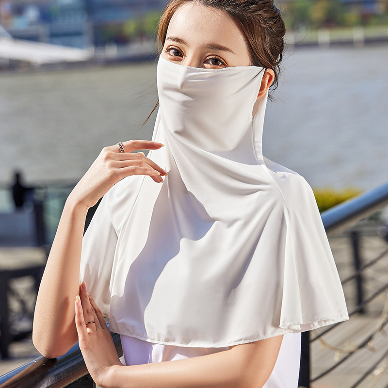 Voile de protection solaire en soie glacée pour femme, fin et respirant, idéal pour le cyclisme en extérieur, le visage et le cou._voghion.com