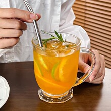 咕噜咕噜大口杯ins韩国风大容量复古带把玻璃杯果汁奶茶牛奶杯子