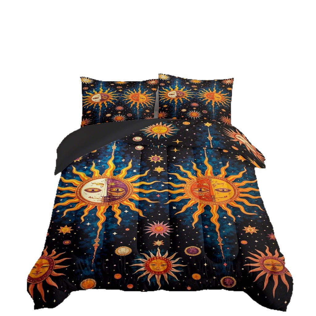 TEMU / JIT nuevo producto Sun Moon Star River impresión digital 180gms edredón conjunto de ropa de cama suministro directo