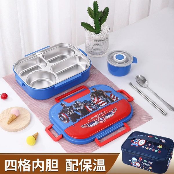 Avengers four -grid soup bowl+spoon chopsticks+flat thermal bag