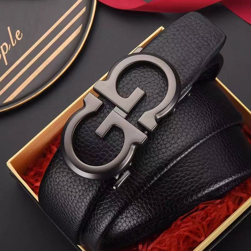 Cinturón de cuero puro para hombre, cuero suave en relieve, cinturón de estudiante, hebilla automática de aleación hueca, cinturón de todo fósforo, sello de cintura de moda en stock