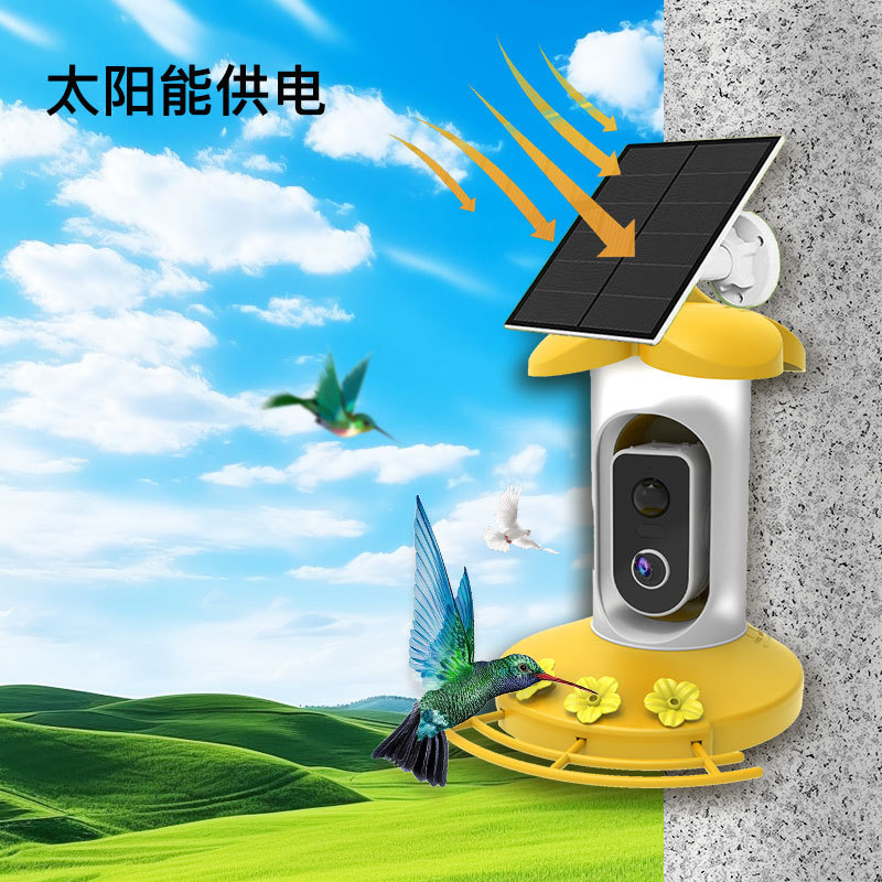 Wi-Fi 스마트 AI 인식 벌새 새 모이통 + 일치하는 3w 태양 전지 패널