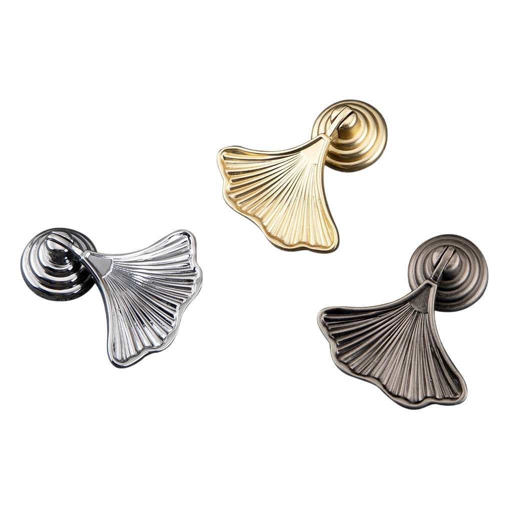 Nuevo estilo chino manejar muebles hardware cajón solo agujero manejar estantería zapato gabinete mesita de noche en forma de abanico mango pequeño hoja de ginkgo