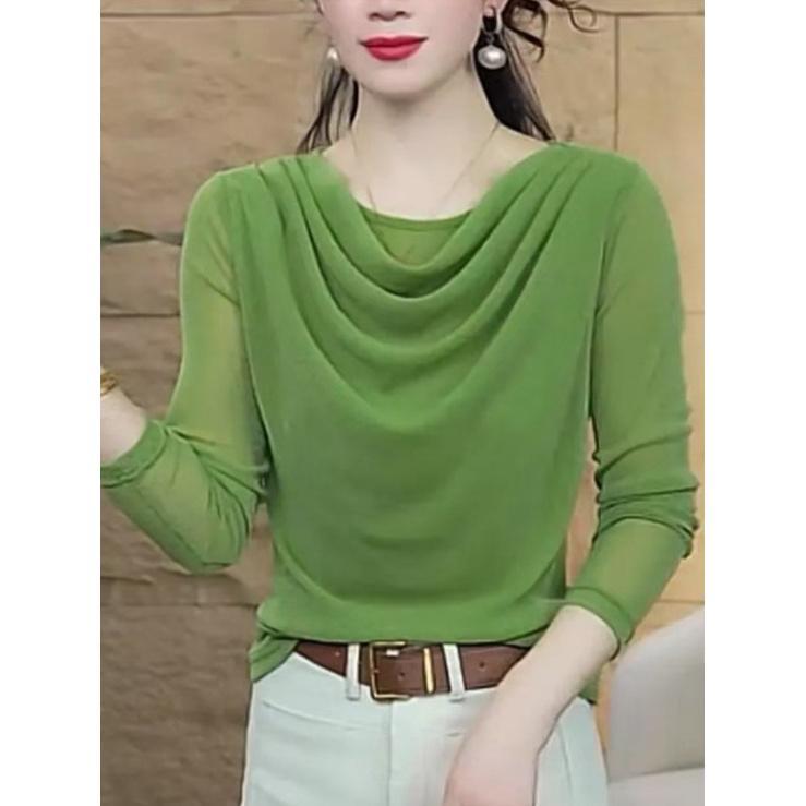 New style turtleneck long-sleeved T-shirt for middle-aged women, stretch mesh base layer, mother's top
