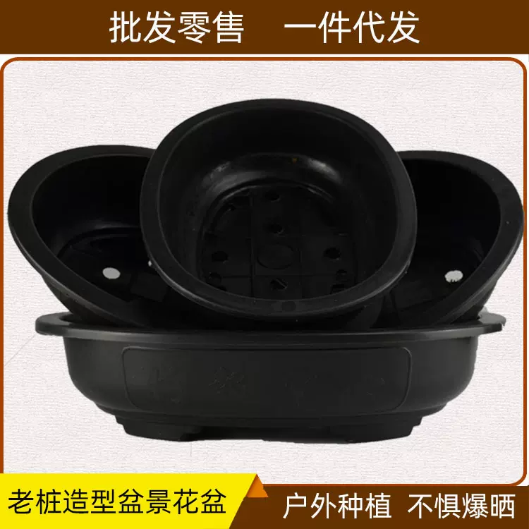 塑料花盆椭圆腰型盆景盆大加厚黑澳洲杉松柏老桩黄杨榕树花卉盆栽