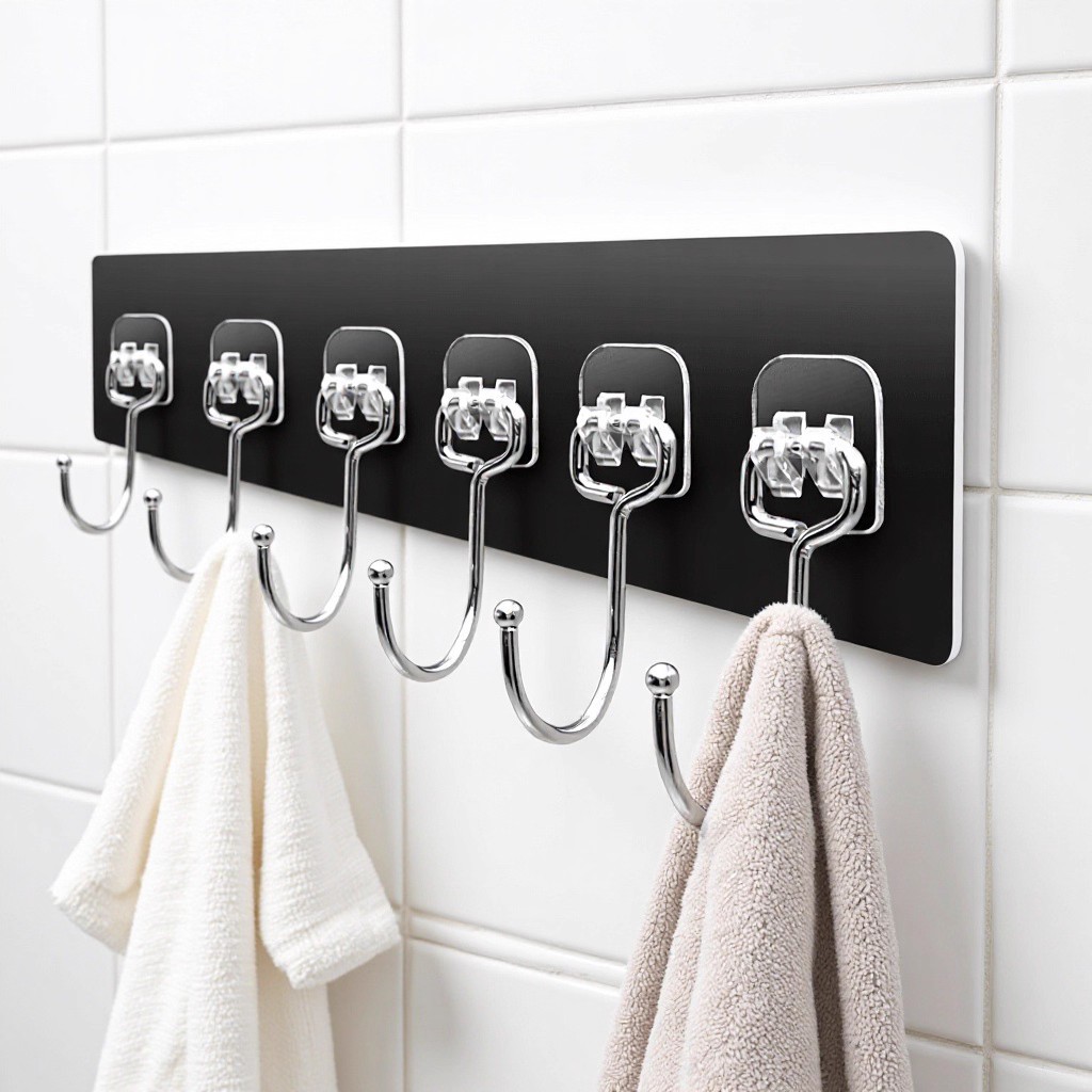 Juego de ganchos de seis filas con adhesivo fuerte, resistentes, para montar en la pared, sin dejar rastro, sin clavos, modernos y minimalistas, para colgar ropa y sombreros.