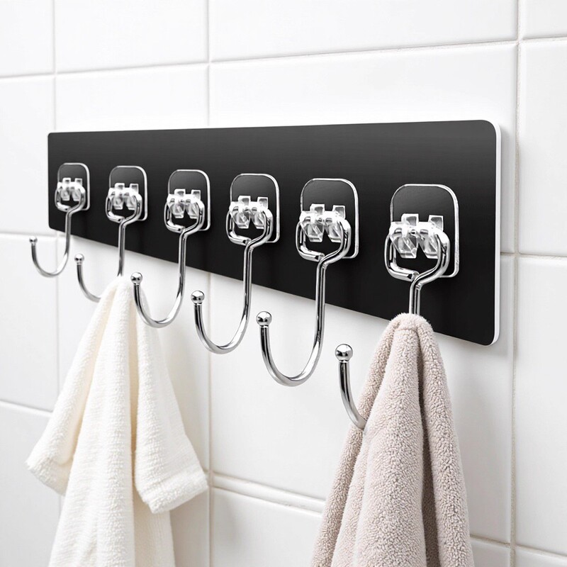 Six-Row Hook Set with Strong Adhesive, Heavy-Duty Wall-Mounted, Traceless, No-Nail Required, Kitchen Coat and Hat Hook, Modern and Simple Design