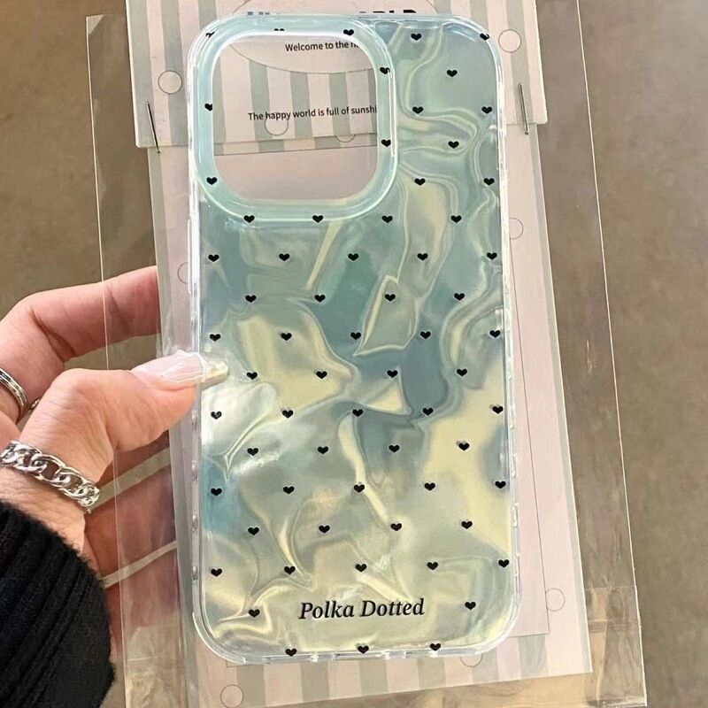 Ins style mint green water ripple small love suitable for iPhone15promax phone case 13/14 new 12