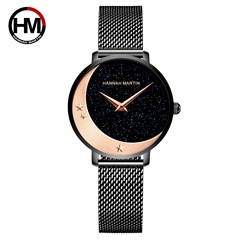 Crescent Moon Japanese Movement Starry Sky Watch for Women, Fashiony Bling-Bling Lady's Sky Watch