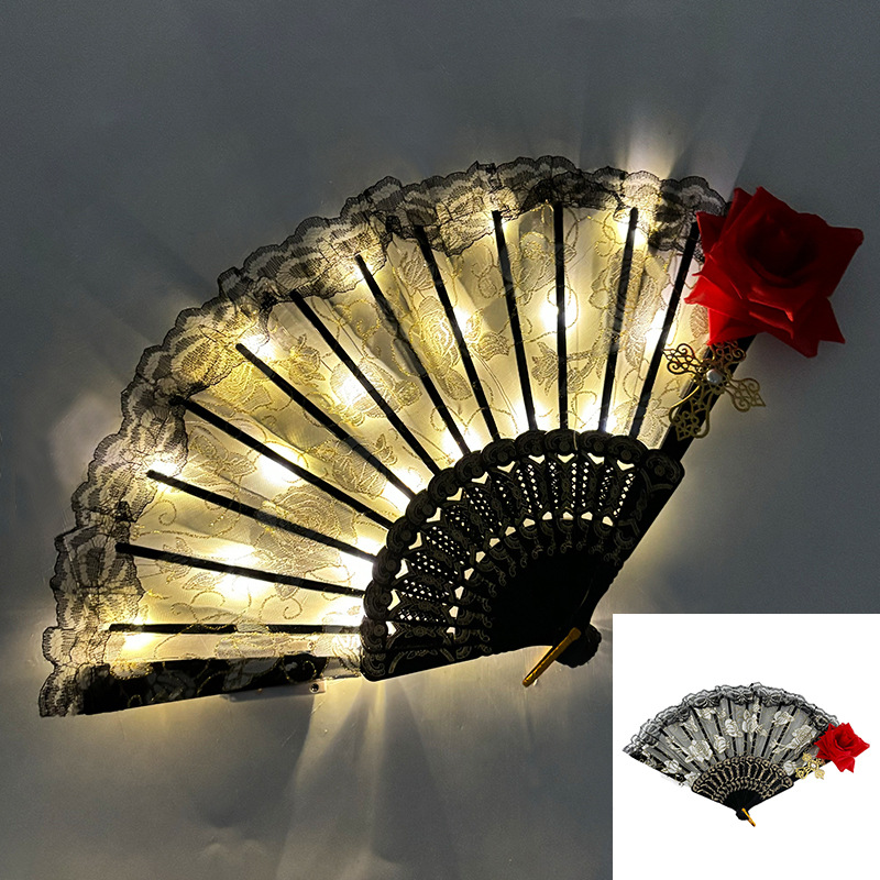 Ventilador de danza luminoso LED tricolor gradiente de seda larga doble cara props de espectáculo de escenario de danza china ventilador luminoso de seda larga