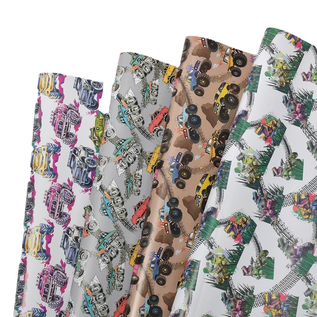 Amazon nuevo coche de dibujos animados dinosaurio papel recubierto papel de regalo de vacaciones para niños papel de regalo