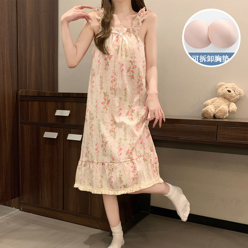 2024 verano esling vestido de pijama chica tejido nubes de algodón cojín de pecho lindo dulce se puede usar vestido largo ropa para el hogar