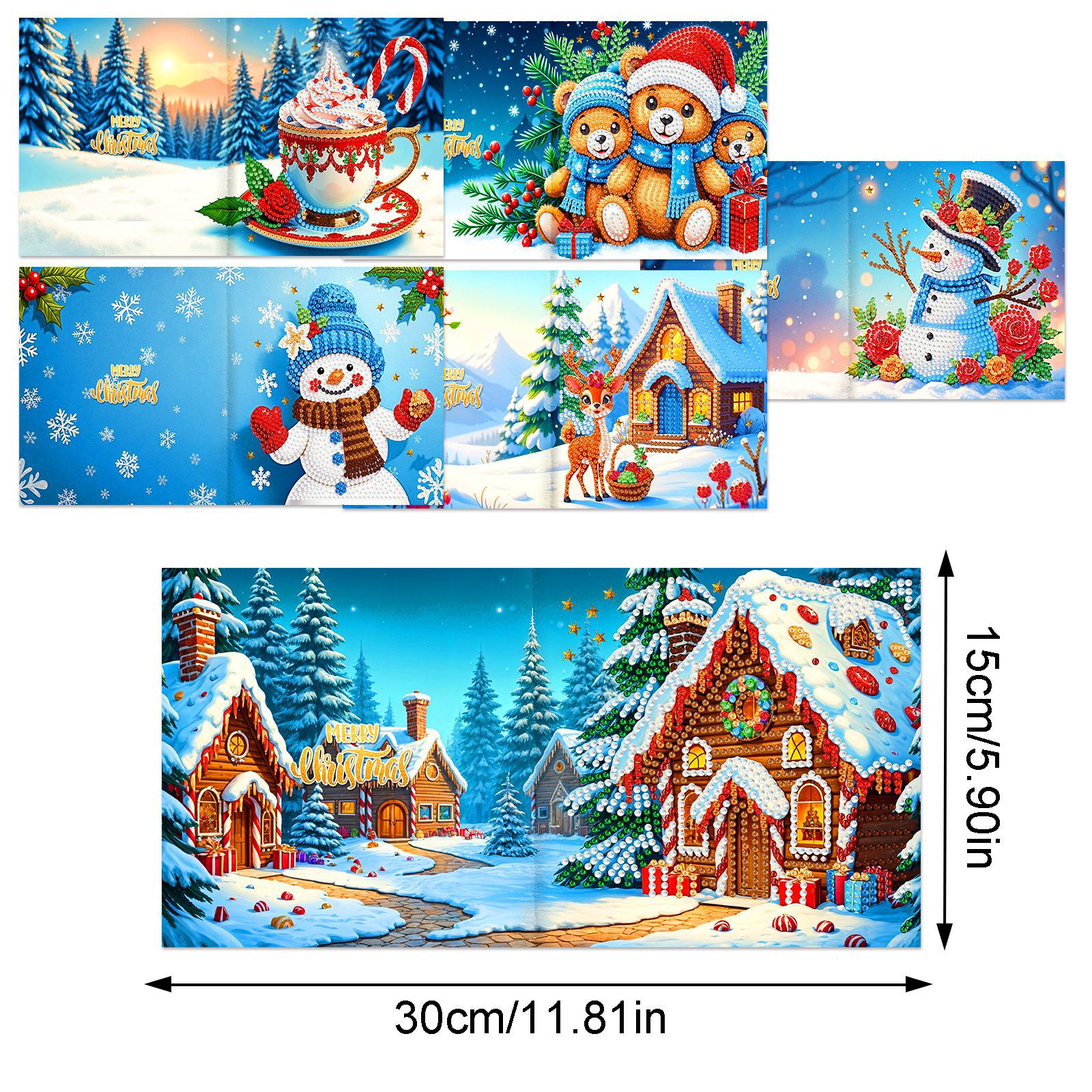 Explosiones transfronterizas de Navidad multiserie de tarjetas de felicitación puntuales hechas a mano 9 conjuntos de sobre de diamante 6 conjuntos de dibujos animados