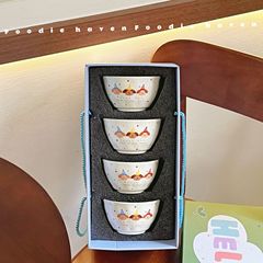 可爱童趣卡通家用陶瓷米饭碗四碗套盒装节日送礼乔迁新居伴手礼