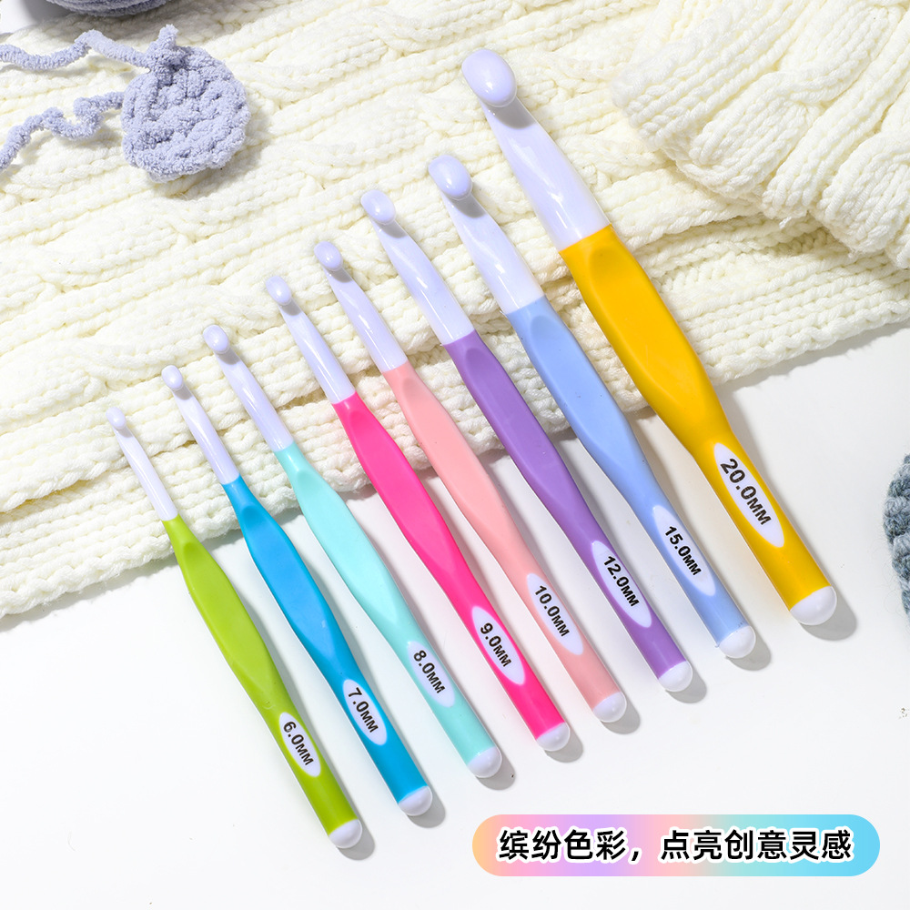 Transfronterizo 2025 nuevo producto ABS plástico grueso TPR mango 6-20mm alfombra ganchillo bufanda herramienta de ganchillo